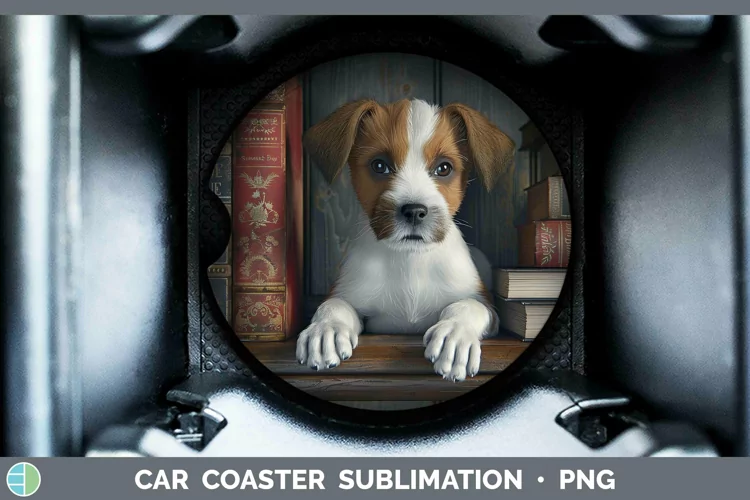 3D Books Parson Russell Terrier Dog Car Coaster Sublimation