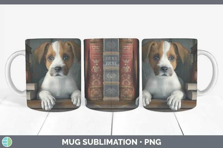 3D Books Parson Russell Terrier Dog Mug Wrap Sublimation Cof