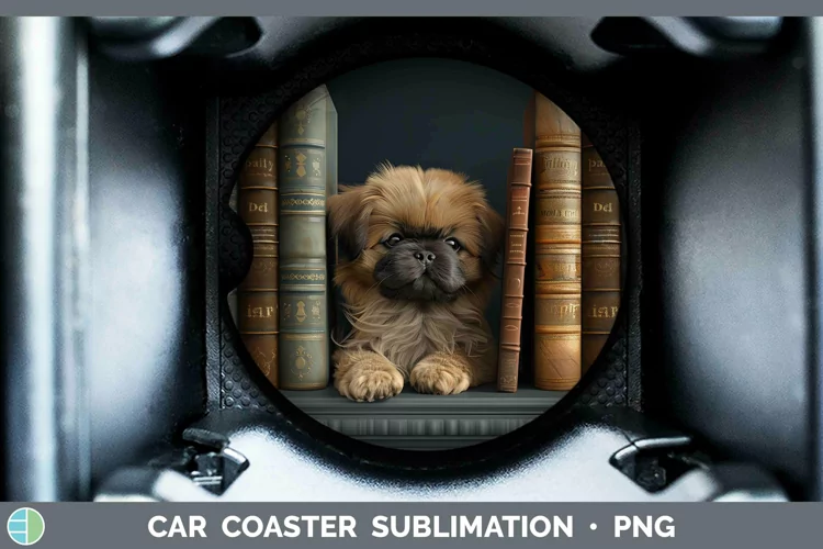 3D Books Pekingese Dog Car Coaster Sublimation Coaster Desig
