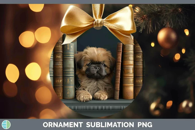 3D Books Pekingese Dog Ornament Sublimation Bauble Designs