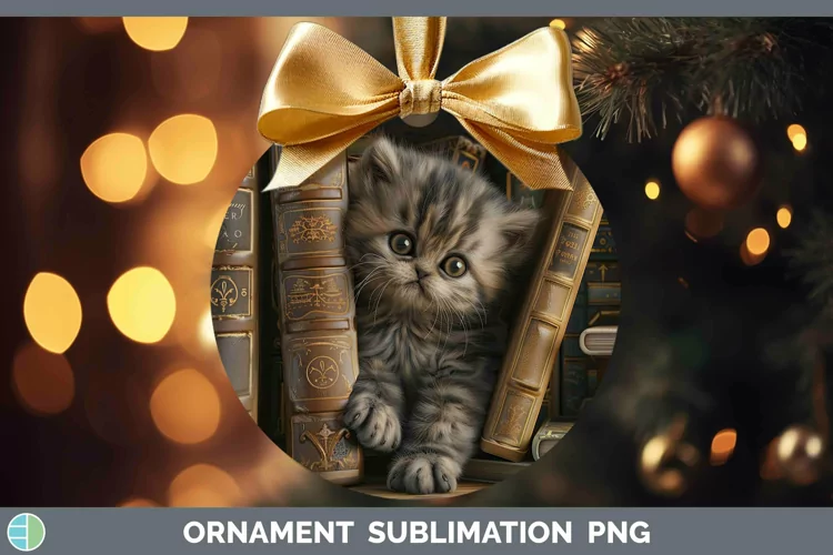 3D Books Persian Cat Ornament Sublimation Bauble Designs