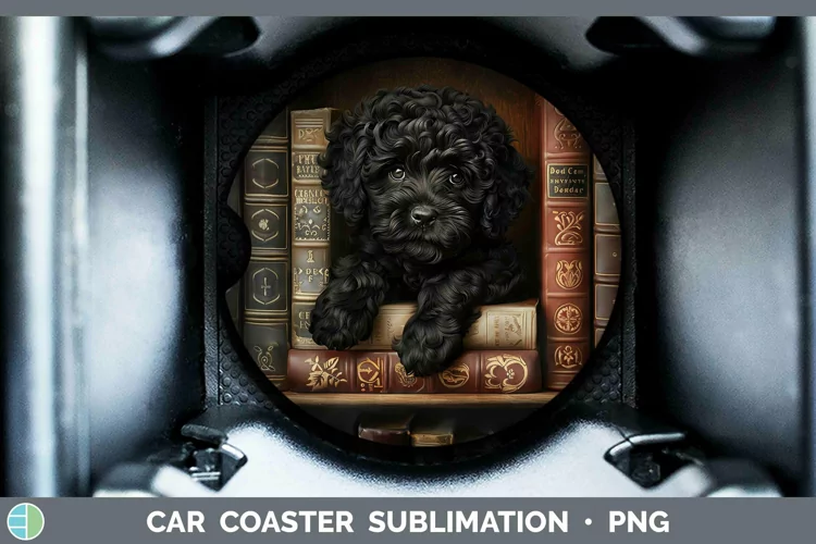 3D Books Portuguese Water Dog Car Coaster Sublimation Coaste