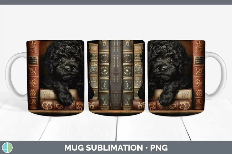 3D Books Portuguese Water Dog Mug Wrap Sublimation Coffee Cu