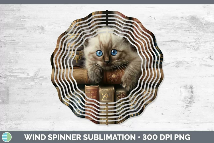 3D Books Ragdoll Cat Wind Spinner Sublimation Spinner Design