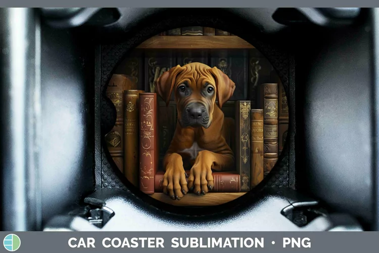 3D Books Rhodesian Ridgeback Dog Car Coaster Sublimation Coa