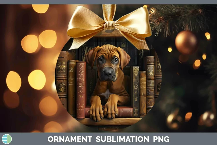 3D Books Rhodesian Ridgeback Dog Ornament Sublimation Bauble
