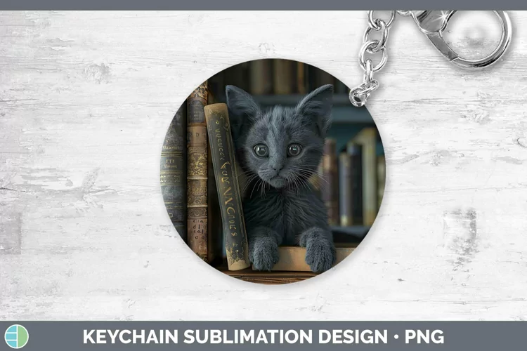 3D Books Russian Blue Cat Keychain Sublimation Keyring Desig