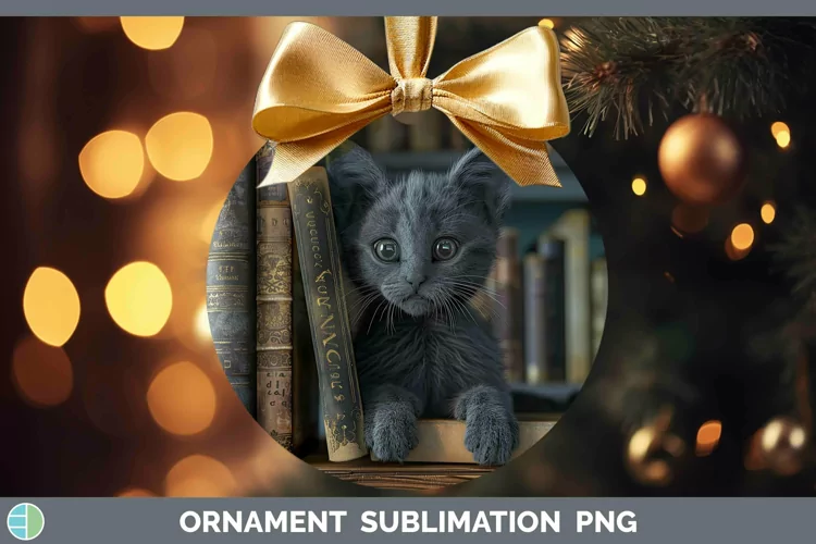 3D Books Russian Blue Cat Ornament Sublimation Bauble Design