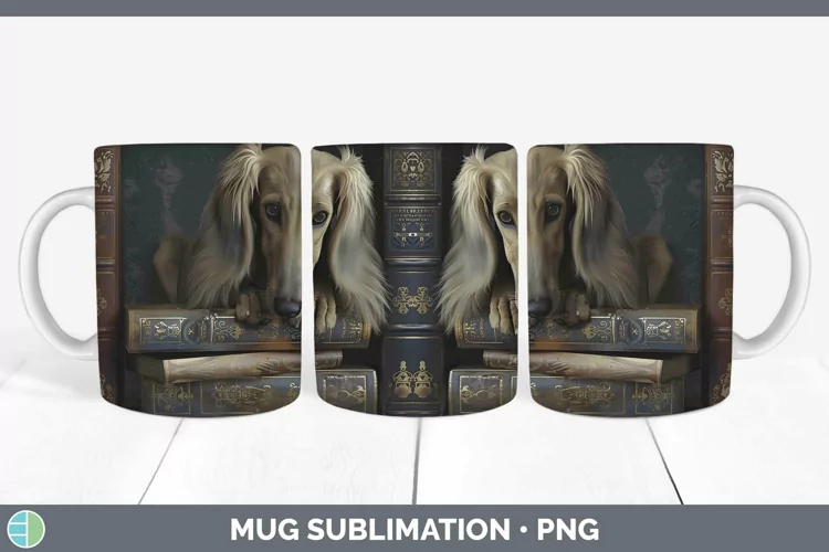 3D Books Saluki Dog Mug Wrap Sublimation Coffee Cup Designs