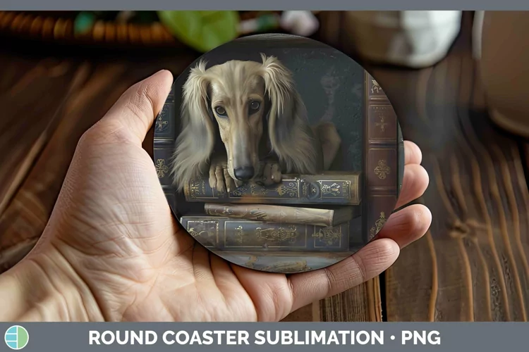 3D Books Saluki Dog Round Coaster Sublimation Coaster Design