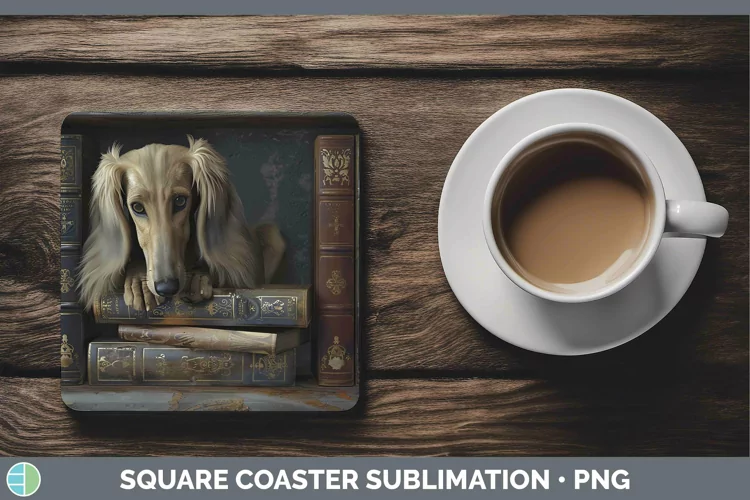 3D Books Saluki Dog Square Coaster Sublimation Coaster Desig