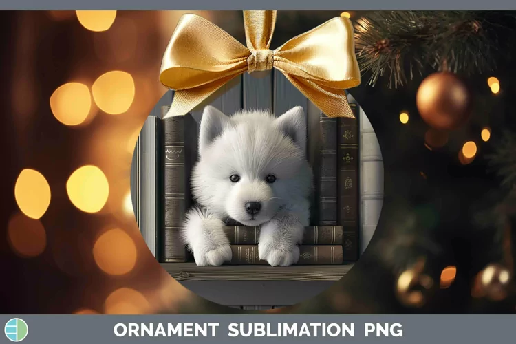 3D Books Samoyed Dog Ornament Sublimation Bauble Designs