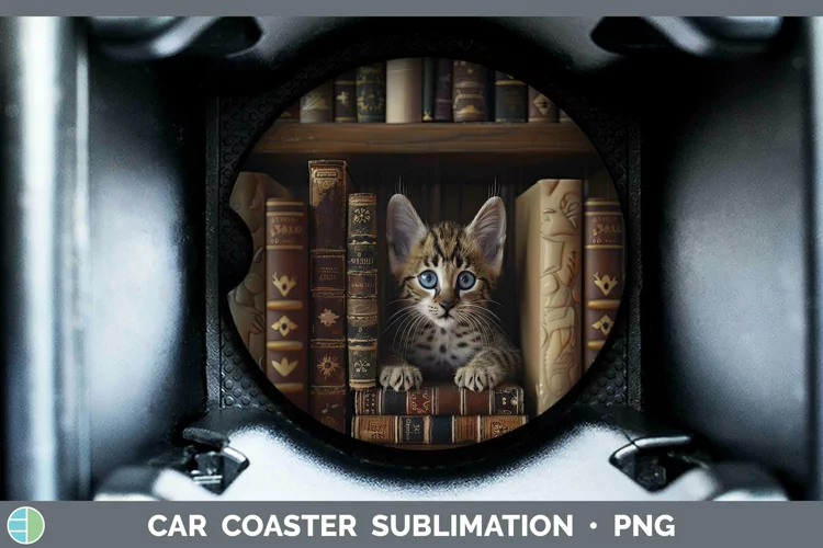 3D Books Savannah Cat Car Coaster Sublimation Coaster Design