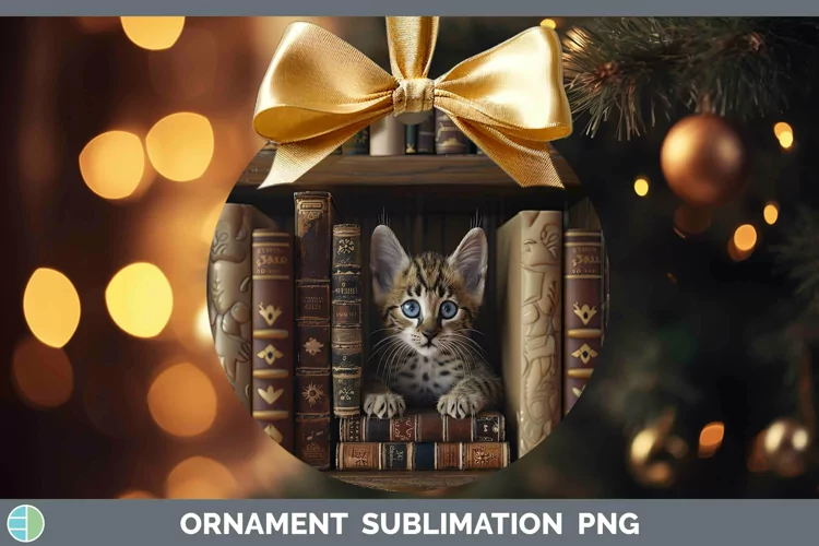 3D Books Savannah Cat Ornament Sublimation Bauble Designs