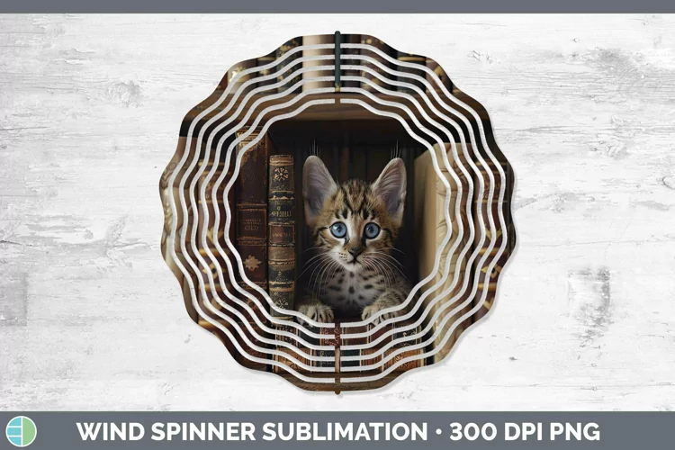 3D Books Savannah Cat Wind Spinner Sublimation Spinner Desig
