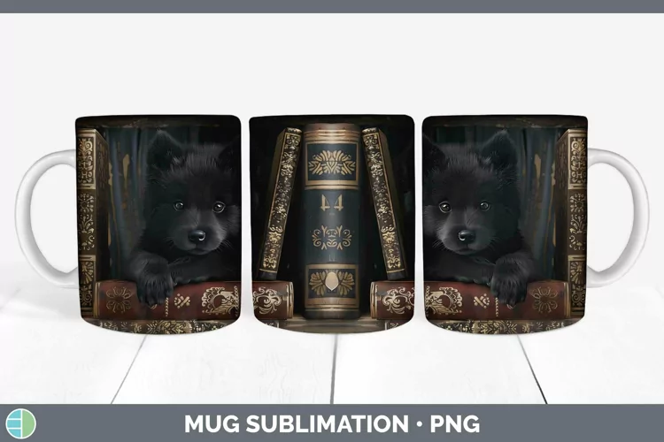 3D Books Schipperke Dog Mug Wrap Sublimation Coffee Cup Desi