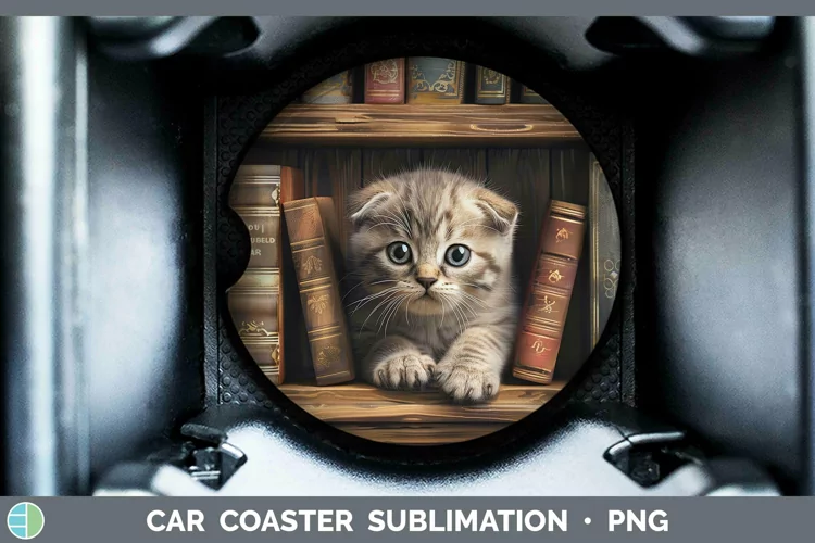 3D Books Scottish Fold Cat Car Coaster Sublimation Coaster D