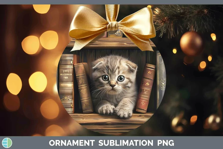 3D Books Scottish Fold Cat Ornament Sublimation Bauble Desig