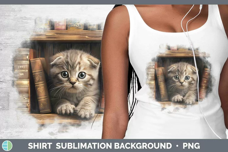 3D Books Scottish Fold Cat Shirt Sublimation Sublimation Bac