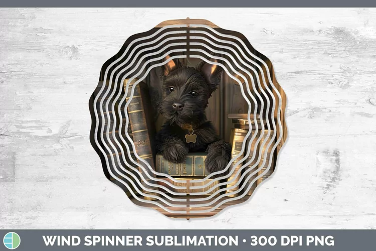 3D Books Scottish Terrier Dog Wind Spinner Sublimation Spinn