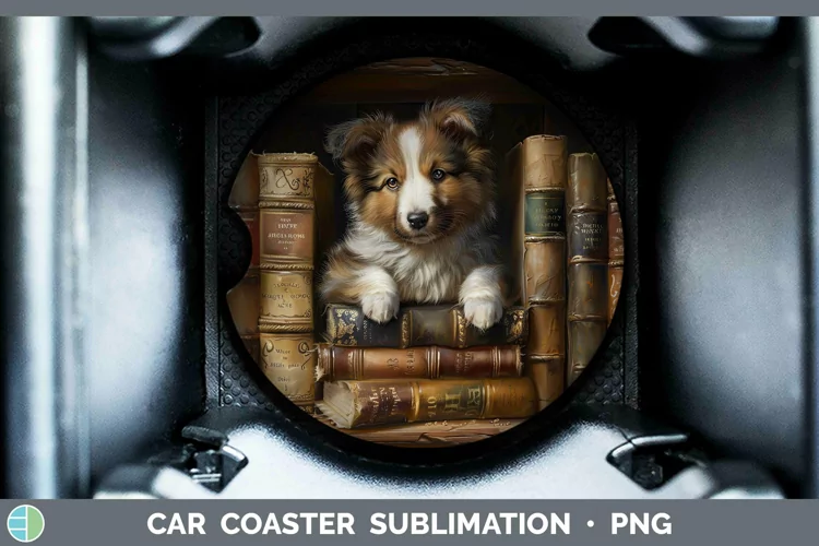 3D Books Shetland Sheepdog Dog Car Coaster Sublimation Coast