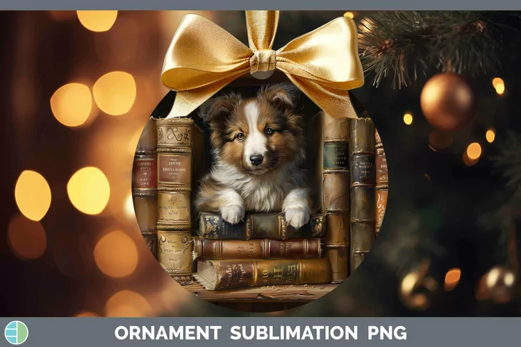 3D Books Shetland Sheepdog Dog Ornament Sublimation Bauble D