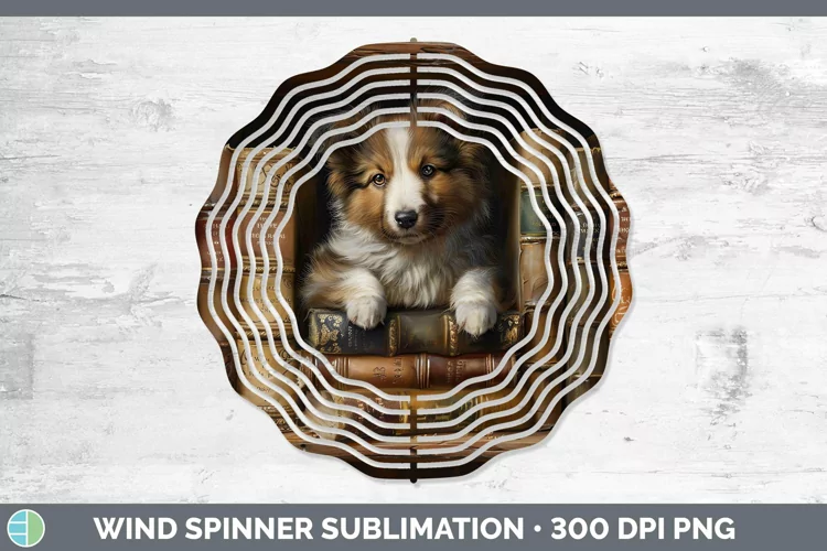 3D Books Shetland Sheepdog Dog Wind Spinner Sublimation Spin