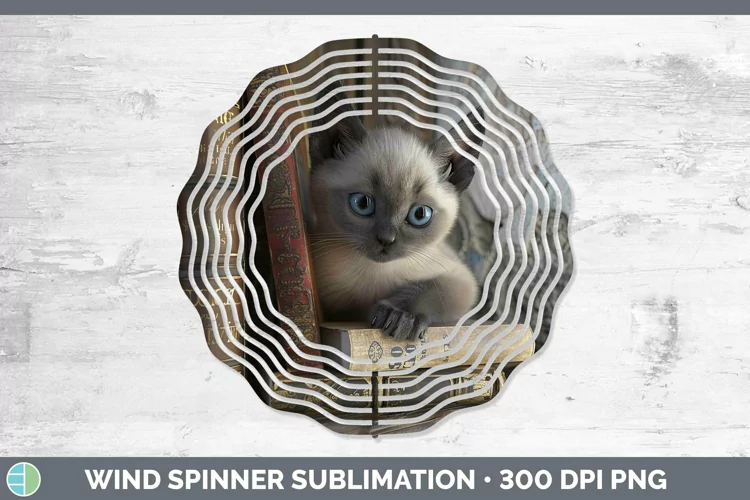 3D Books Siamese Cat Wind Spinner Sublimation Spinner Design