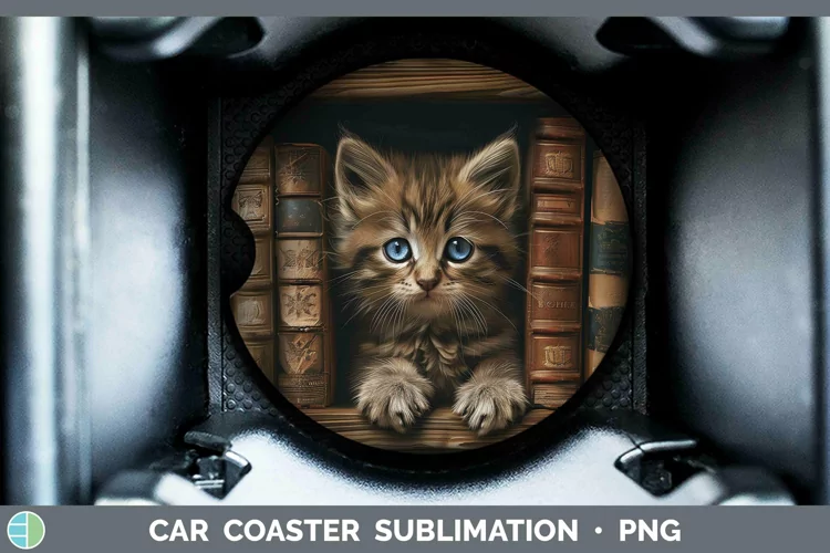 3D Books Siberian Cat Car Coaster Sublimation Coaster Design