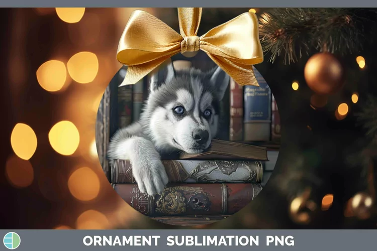 3D Books Siberian Husky Dog Ornament Sublimation Bauble Desi
