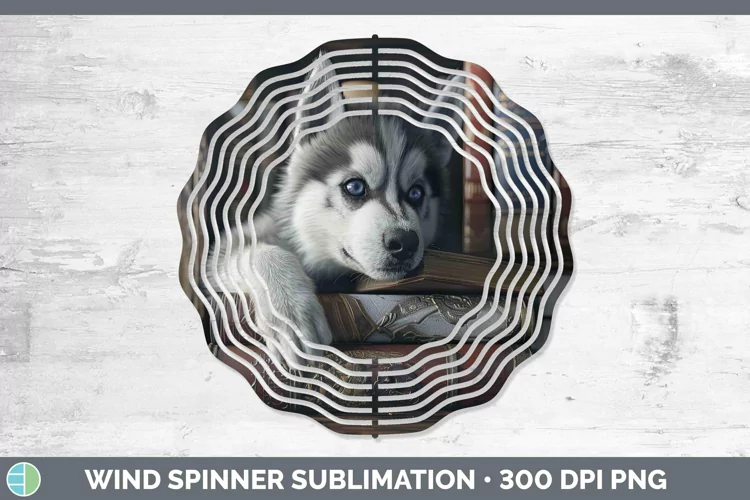 3D Books Siberian Husky Dog Wind Spinner Sublimation Spinner