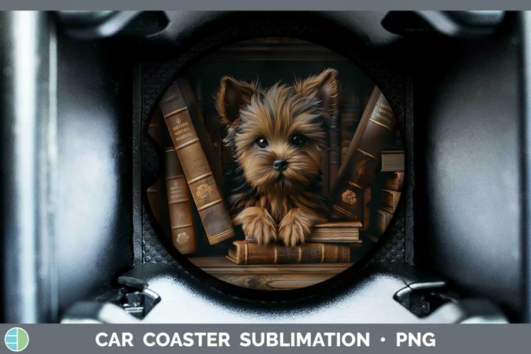 3D Books Silky Terrier Dog Car Coaster Sublimation Coaster D