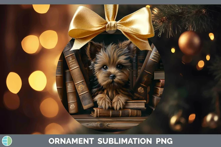 3D Books Silky Terrier Dog Ornament Sublimation Bauble Desig