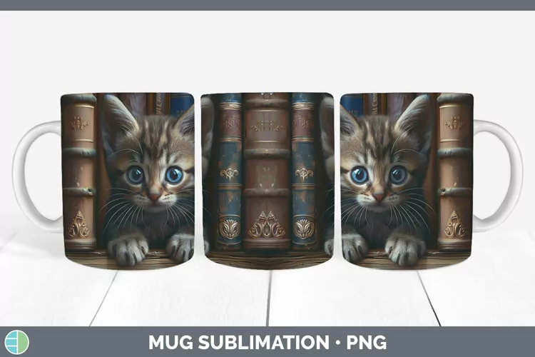 3D Books Singabura Cat Mug Wrap Sublimation Coffee Cup Desig