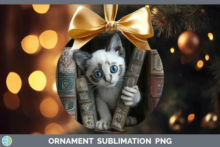 3D Books Snowshoe Cat Ornament Sublimation Bauble Designs