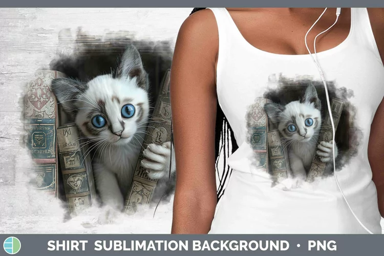 3D Books Snowshoe Cat Shirt Sublimation Sublimation Backgrou