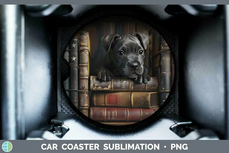 3D Books Staffordshire Bull Terrier Dog Car Coaster Sublimat