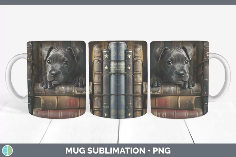 3D Books Staffordshire Bull Terrier Dog Mug Wrap Sublimation