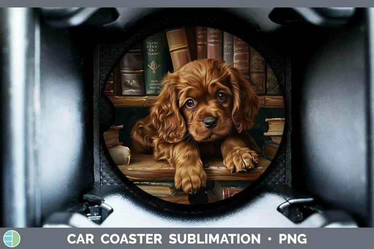 3D Books Sussex Spaniel Dog Car Coaster Sublimation Coaster