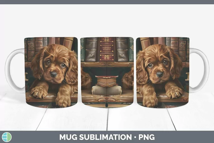 3D Books Sussex Spaniel Dog Mug Wrap Sublimation Coffee Cup