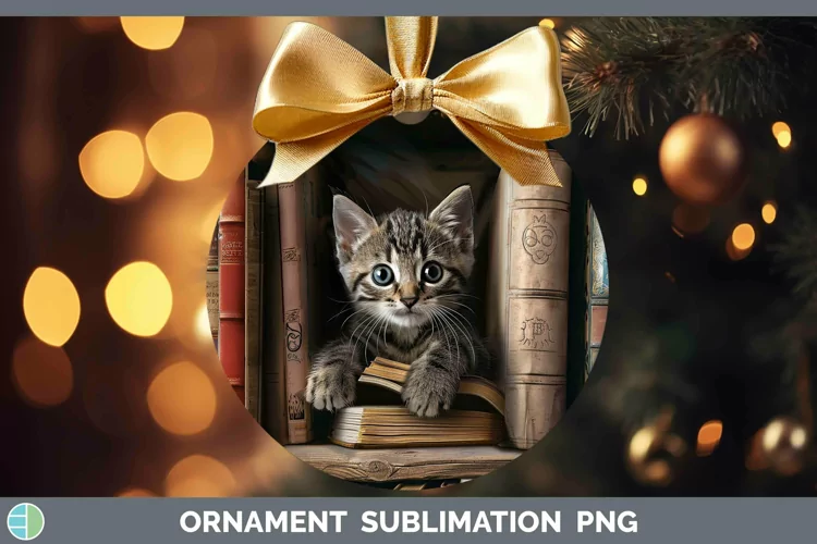 3D Books Tabby Cat Ornament Sublimation Bauble Designs