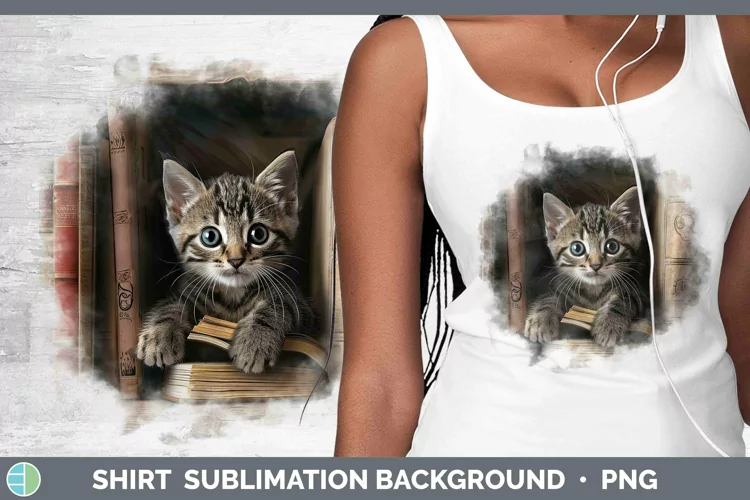 3D Books Tabby Cat Shirt Sublimation Sublimation Background