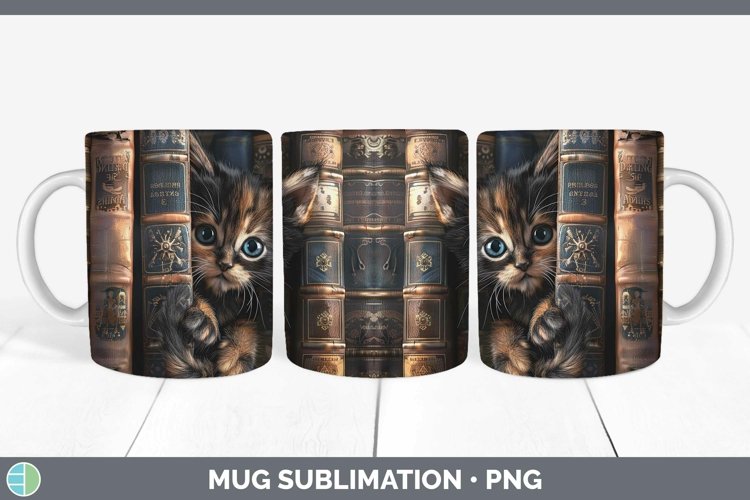 3D Books Tortoiseshell Cat Mug Wrap Sublimation Coffee Cup D