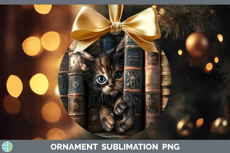3D Books Tortoiseshell Cat Ornament Sublimation Bauble Desig