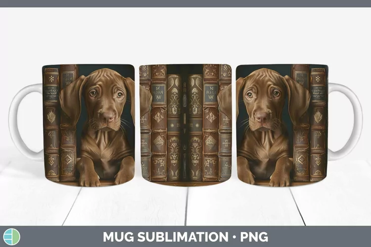 3D Books Vizsla Dog Mug Wrap Sublimation Coffee Cup Designs