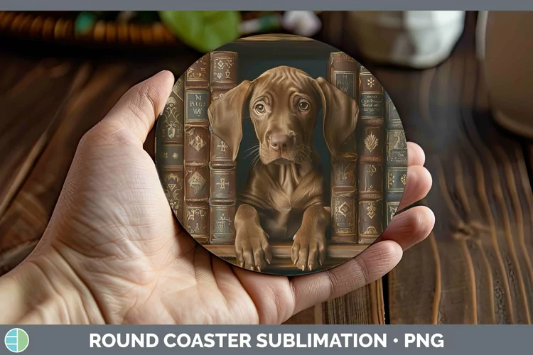 3D Books Vizsla Dog Round Coaster Sublimation Coaster Design