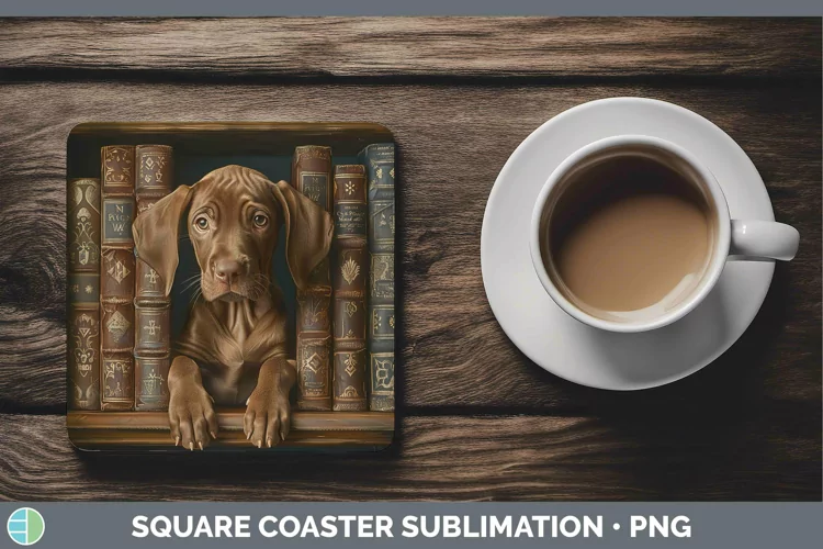 3D Books Vizsla Dog Square Coaster Sublimation Coaster Desig