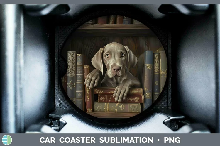 3D Books Weimaraner Dog Car Coaster Sublimation Coaster Desi
