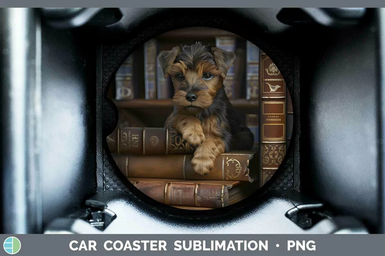 3D Books Welsh Terrier Dog Car Coaster Sublimation Coaster D