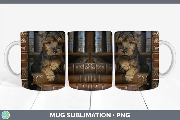3D Books Welsh Terrier Dog Mug Wrap Sublimation Coffee Cup D
